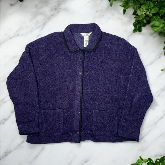 L.L Bean Vintage Fleece Teddy Textured Eggplant Button Up Collared Jacket - Picture 1 of 10